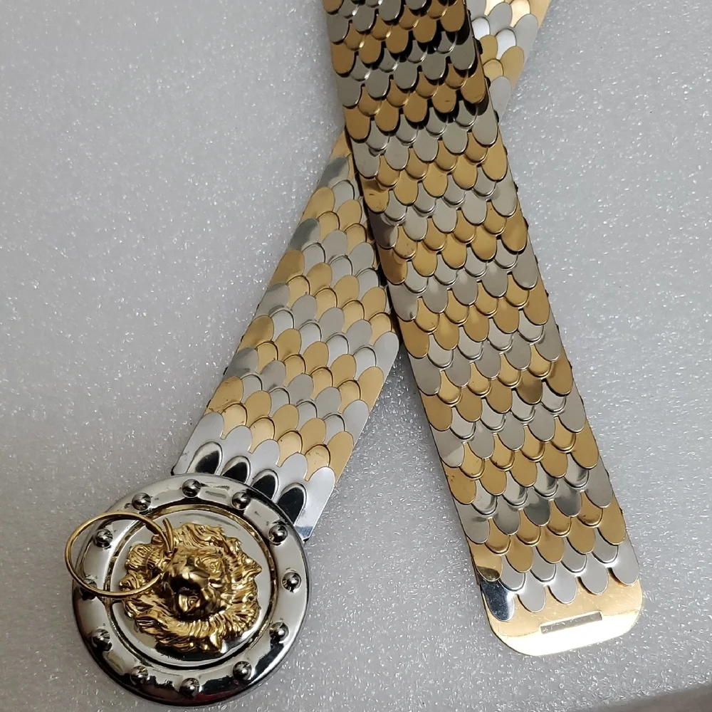 New Gold and Silver Stretchy Metal Women's Belt With Deferent Buckle Size 26